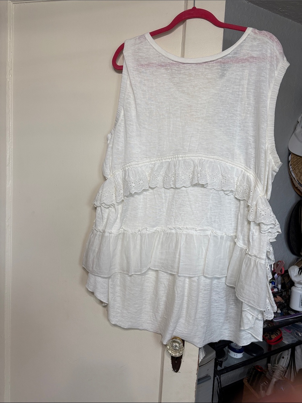 Free People White Tiered Ruffle Tank